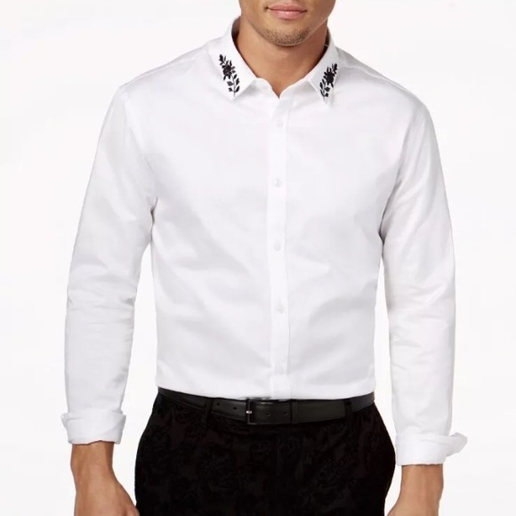 mens white embroidered dress shirt